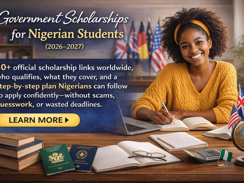 Government Scholarships for Nigerian Students 2026–2027 banner with student and study abroad flags
